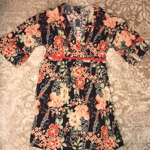 Lucky Brand Floral Mini Dress - Black and Orange